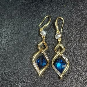 Crystal and Sapphire Dangle Earrings